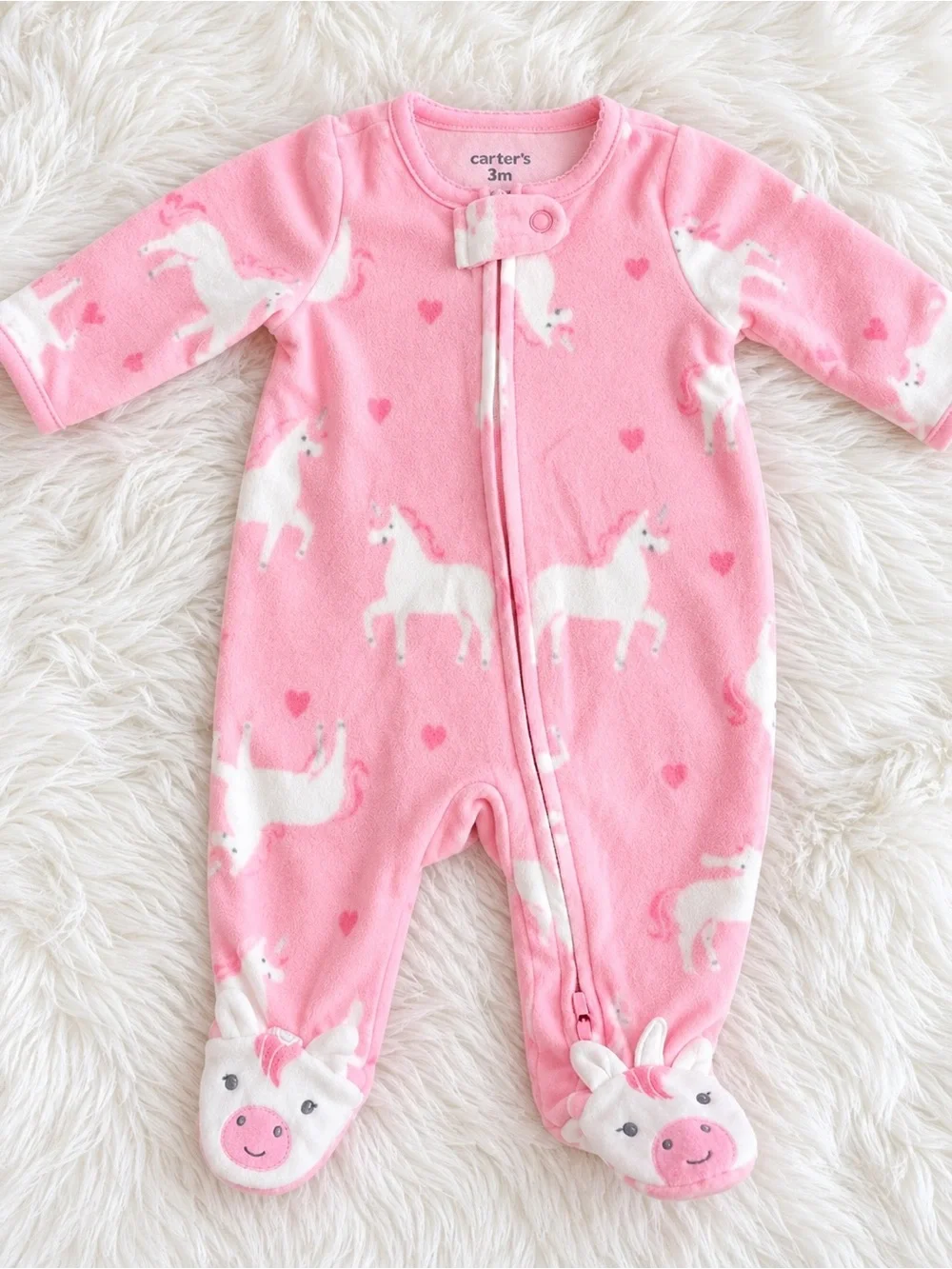 Carter's Pink Unicorn Fleece One-Piece Footed Sleeper